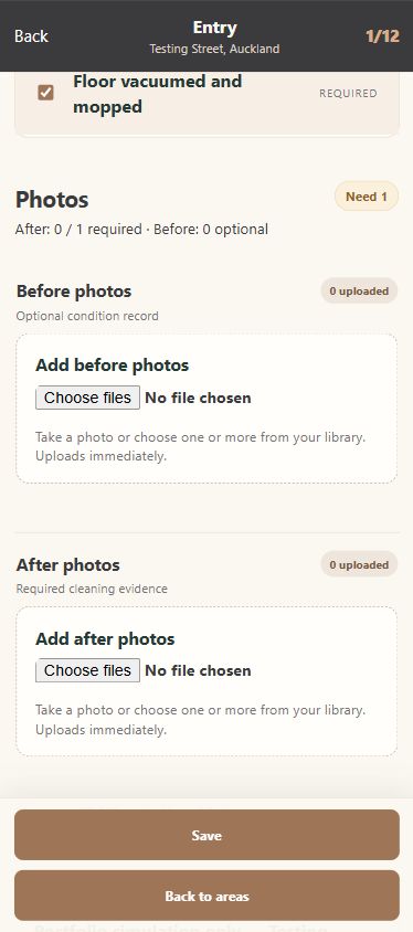 Actual mobile interface with separate Before and After photo upload sections